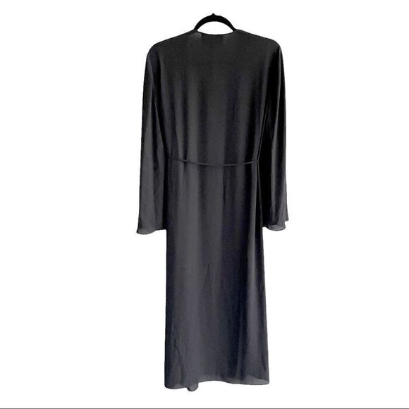 Bcbgmaxazria Wrap Robe Midi Dress Tie Waist Wide Sleeves Black S - Picture 4 of 6